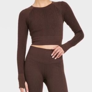 JoyLab Chocolate Brown Long Sleeve Crop Top